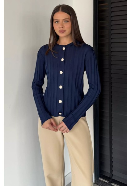 Kadın Düğme Detaylı Triko Hırka (M-L-Xl Uyumludur) P-00018886