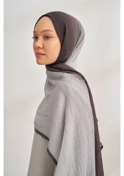 Füme-Gri Armanda Degrade Biyeli Müslin Şal 3359 modelleri