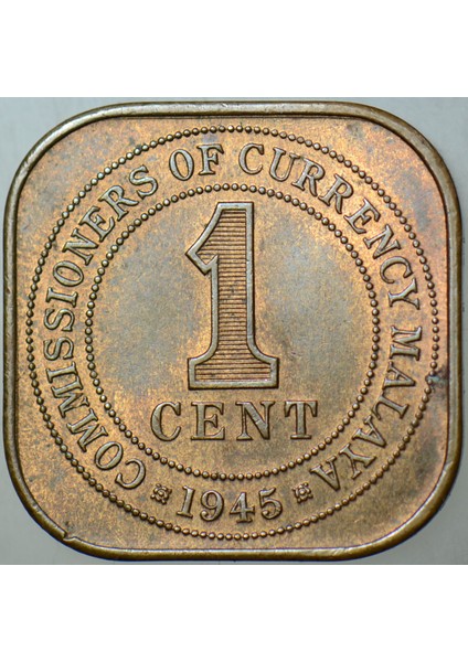 Malaya 1 Cent 1945 Kral 6. George Ingiliz Hakimiyeti. Çilaltı+ modelleri