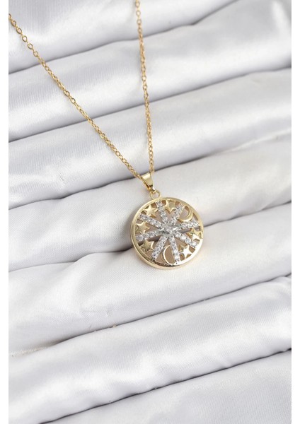 316L Çelik Zincir Gold Renk Zirkon Taşlı Kadın Kolye