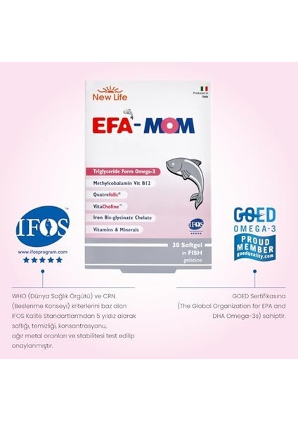New Life Efa Mom 30 Kapsül - Omega 3 - Dha - Kolin - Magnezyum - Demir - Vitamin ve Mineraller modelleri