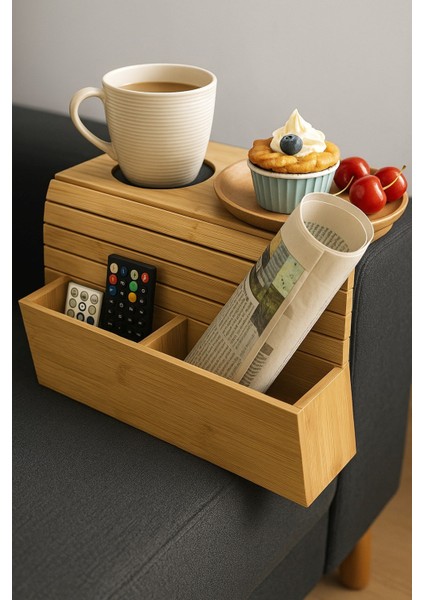 Doğal Bambu Kol Dayama Tepsisi – Bardaklıklı ve Organizer Gözlü Kanepe Yan Sehpa BR-6717 fiyatları