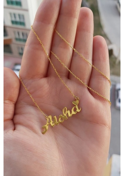 925 Ayar Gümüş 24 Ayar Altın Kaplama Isimli Kolye