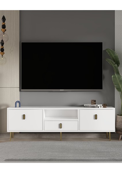 1323DROPDD-32 Tv Sehpası Beyaz-Altın