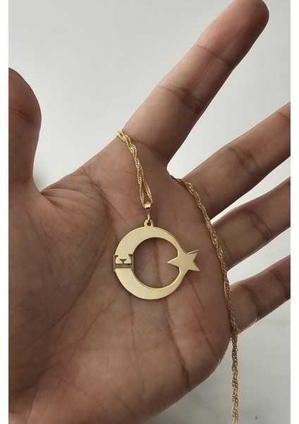 925 Ayar Gümüş 24 Ayar Altın Kaplama Harfli Ayyıldız Kolye