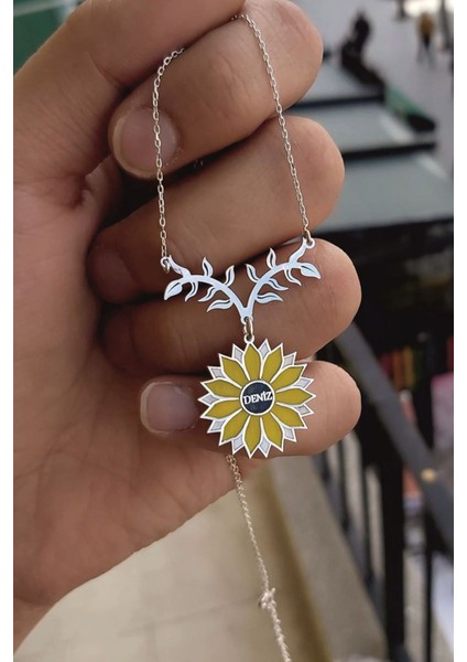 925 Ayar Gümüş Isimli Ay Çiçeği Kolye
