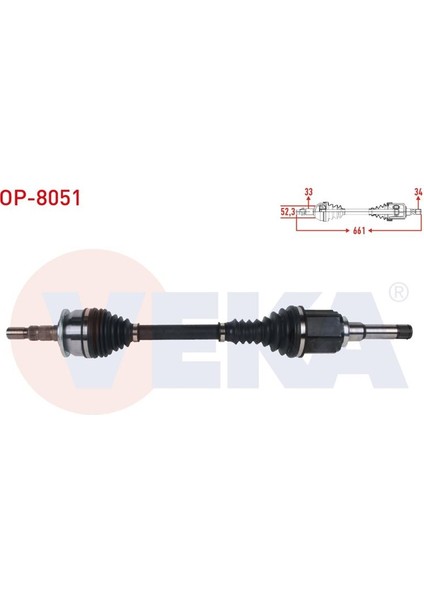 VEKA-OP-8051 - Komple Aks Sol Uzunluk 661MM Opel Astra K 1.6 Cdtı - 1.6 Turbo A/t 2015-
