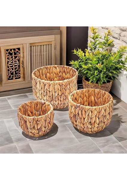 3'lü El Yapımı Doğal Hasır Yuvarlak Saksı Seti, Hasır El Yapımı Yuvarlak Örgü Saksı 3'lü Set, Rattan Saksı Seti, (22CM*15CM-18CM*13CM-14CM*11CM) fiyatları
