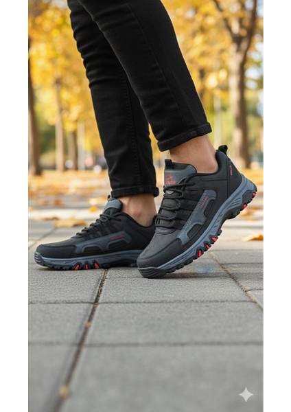 Erkek Su Geçirmez Ortopedik Outdoor Ayakkabı - Siyah Kırmızı fırsatları