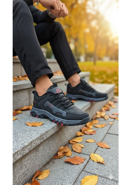 Erkek Su Geçirmez Ortopedik Outdoor Ayakkabı - Siyah Kırmızı