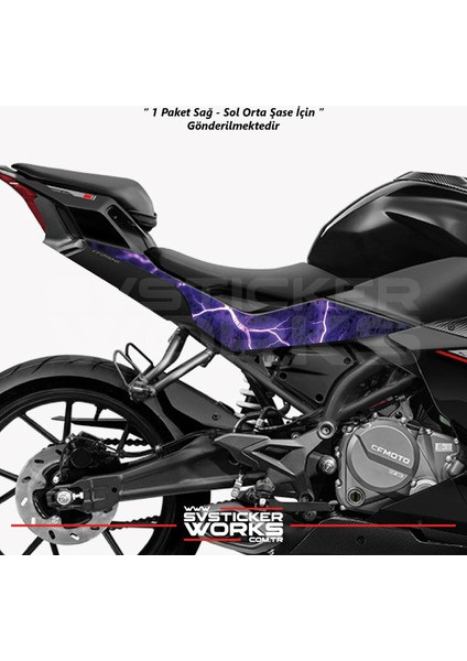 Cfmoto 250SR Orta Şase Kaplama Mor Şimşek Desen Sticker