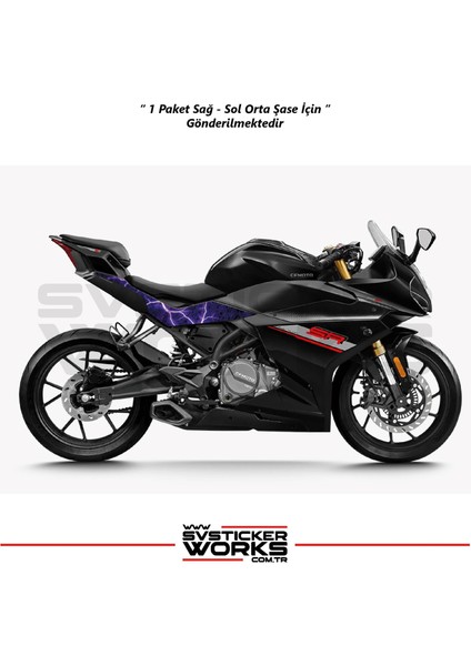 Cfmoto 250SR Orta Şase Kaplama Mor Şimşek Desen Sticker fiyatları