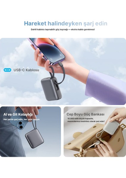10000MAH Powerbank Siyah - 35W Hızlı Şarj - Taşınabilir Şarj Cihazı indirimleri