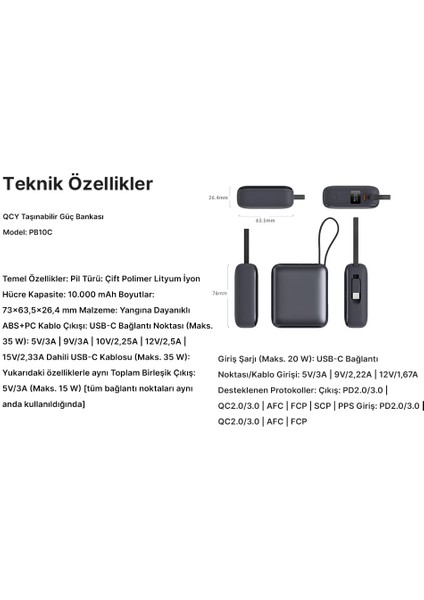 10000MAH Powerbank Siyah - 35W Hızlı Şarj - Taşınabilir Şarj Cihazı