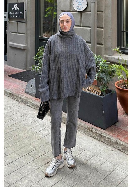 Balıkçı Yaka Kazak Antrasit