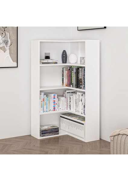 Adel 3 Raflı Köşe Kitaplık - Beyaz