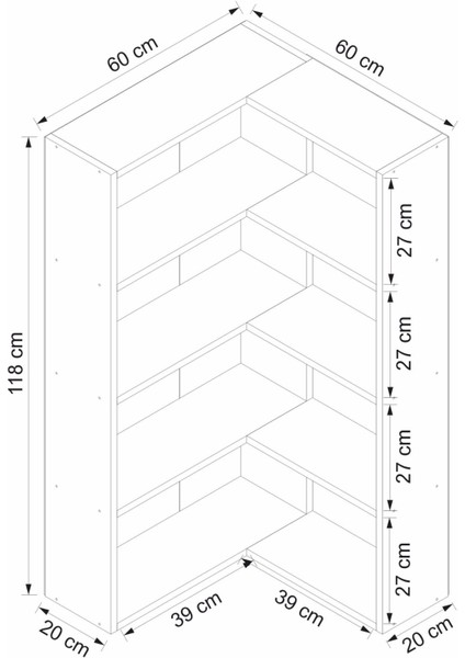 Adel 3 Raflı Köşe Kitaplık - Beyaz