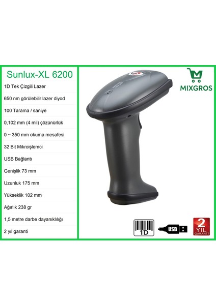 XL-6200 Lazer El Barkod Okuyucu 1d fırsatları