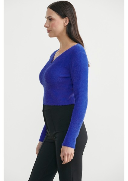 Yaka Detaylı Yumoş Crop Triko Kazak - Saks fırsatları