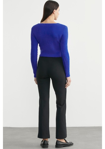 Yaka Detaylı Yumoş Crop Triko Kazak - Saks indirimleri