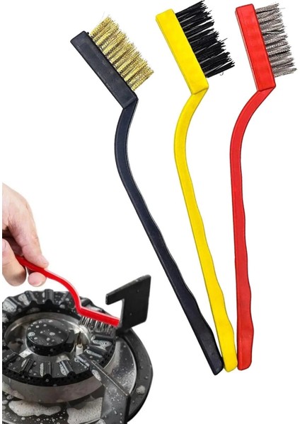 3 Lü Detaylı Temizlik Bakır,demir ve Sert Plastik Tel Fırça