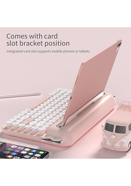 Kablosuz Bluetooth & 2.4g Çift Modlu Retro Daktilo Tasarımlı Klavye – Yuvarlak Tuşlu, Tablet & Telefon Standlı, Ergonomik, Taşınabilir, Pille Çalışan, Sessiz ve Konforlu Ajazz AF84 Pembe fiyatları