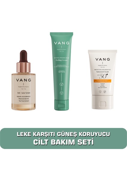 Koyu Leke ve Sivilce Karşıtı + Siyah Nokta Karşıtı Arındırıcı Yüz Peelingi + Yüksek Korumalı Pembe Renkli Güneş Kremi Cilt Bakım Seti