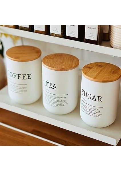 Mutfak 3'lü Bambu Kapaklı Beyaz Cam Çay Şeker Kahve Saklama Kavanoz Takımı Beyaz, Baharatlık Düzenleme Şık Pinterest Mutfak Takımları modelleri