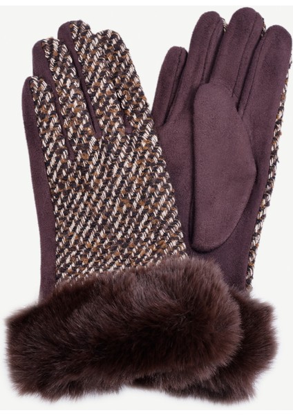 Örgü Kumaşlı Bileği Kürklü Eldiven