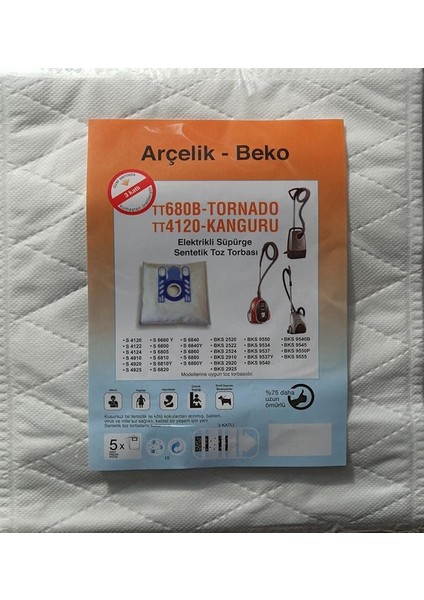 - Beko Ile Uyumlu TT680B - Tornado - TT4120 - Kanguru Elektrikli Süpürge Sentetik Toz Torbası (5 Adet)