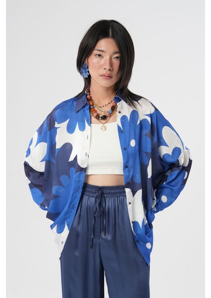 Kadın Çiçek Desenli Oversize Gömlek