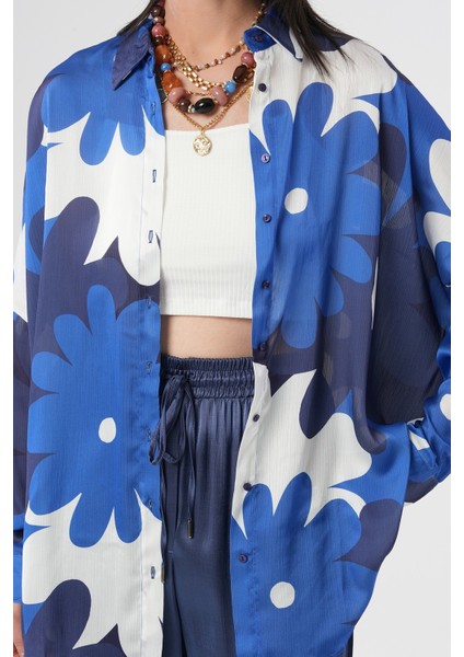 Kadın Çiçek Desenli Oversize Gömlek modelleri
