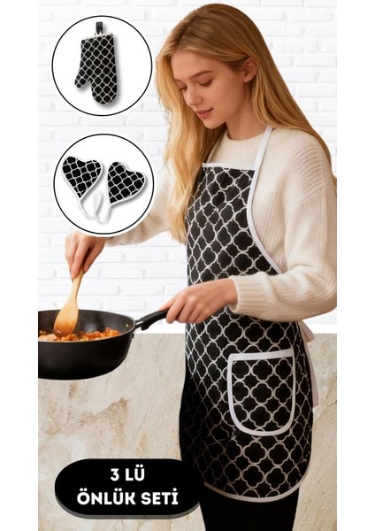 Puantiyeli Mutfak Seti 3’lü – Su Geçirmez Isıya Dayanıklı Önlük + Eldiven + Tutacak