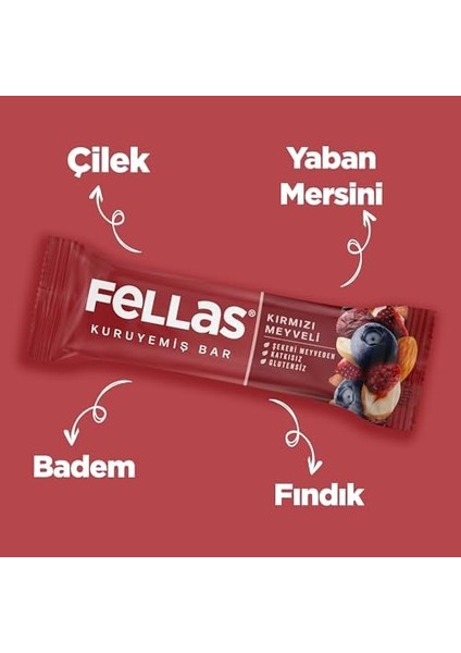 Fellas Kırmızı Meyveli Kuruyemiş Bar 30 gr x 12 Adet