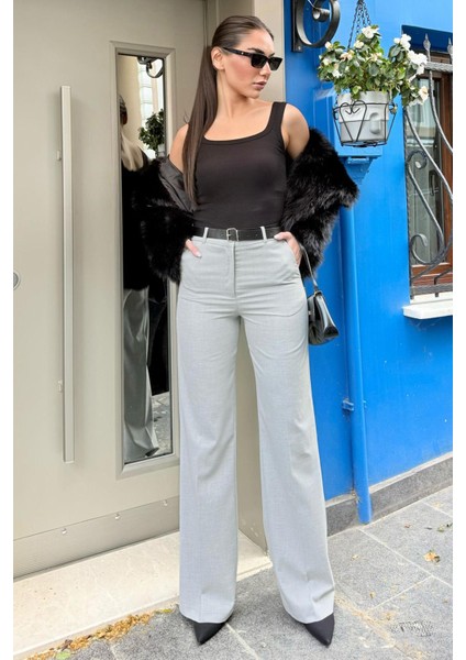 Gri Yüksek Bel Kumaş Pantolon MG2285