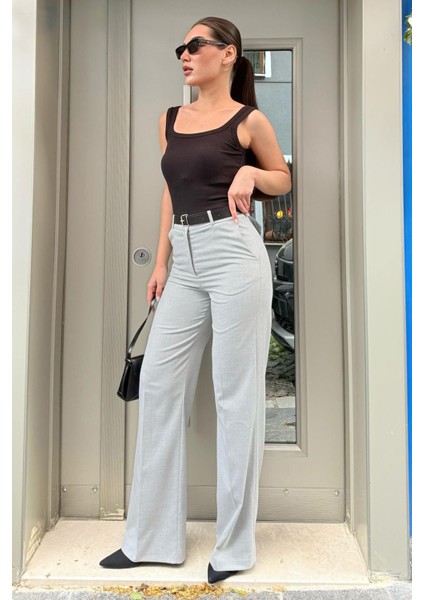 Gri Yüksek Bel Kumaş Pantolon MG2285 modelleri