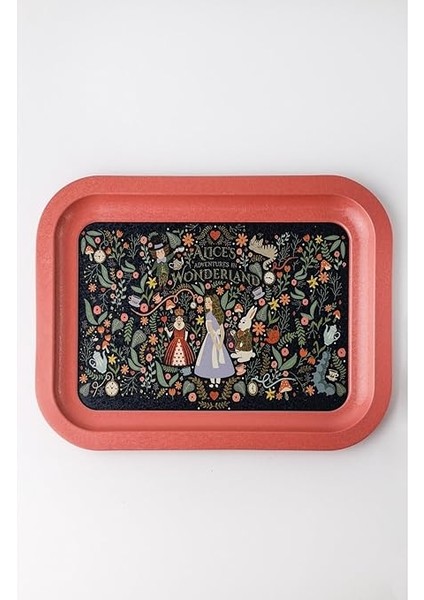 Alices Desenli Metal Tepsi - Çay Kahve Tepsisi - Sunum Tepsisi 23 cm x 31 cm (Tales Alices) fiyatları