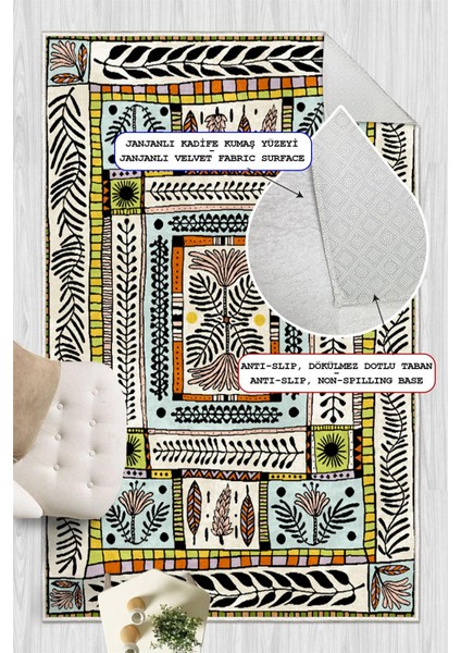 Dijital Baskılı Renkli Çiçek Motifli Kaymaz Taban Yıkanabilir Halı modelleri