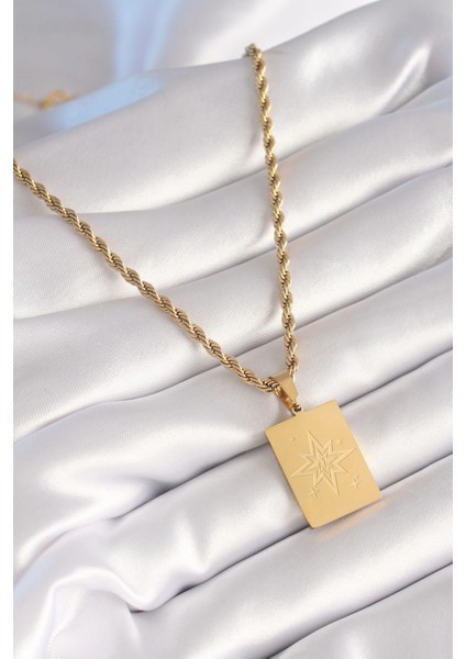 Bfs 316L Çelik Gold Renk Burgu Zincir Kutup Yıldızı Işleme Plaka Figür Kadın Kolye fiyatları