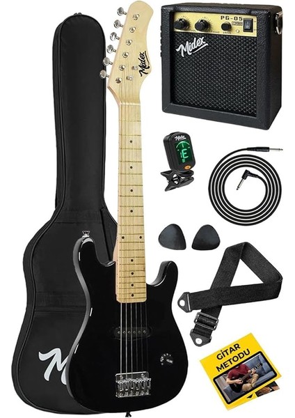 CEG-30BK 4-6 Yaş Çocuklar Için Amfili Full 1/4 30 Inç Elektro Gitar Seti Full Black