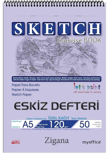 A5 Spiralli Eskiz Defteri – 50 Yaprak, 120 gr Çizim Bloknotu, Sanat Defteri