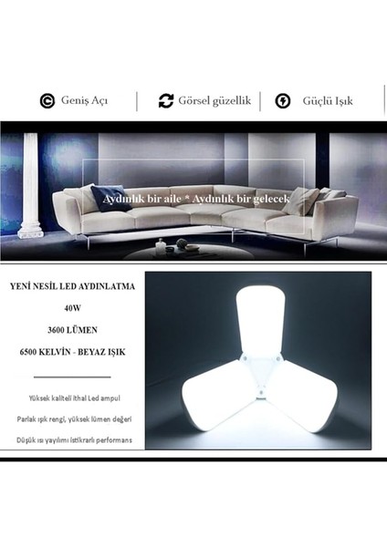 LED Ampul 3 Kollu Katlanabilir Cata 42W 6400K Beyaz Işık Yaprak LED Ampul fiyatları