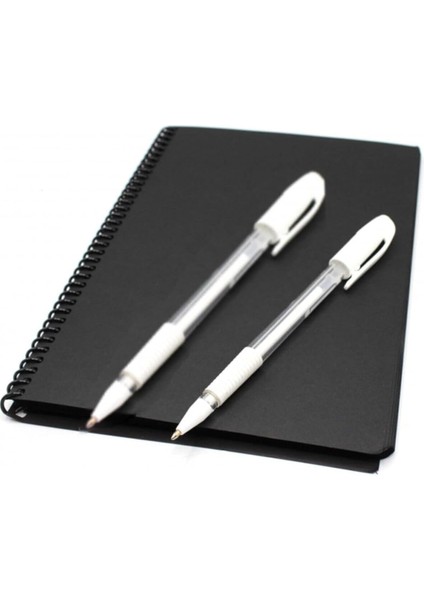 40 Sayfa A5 Siyah Defter ve 2 Adet Beyaz Kalem Side
