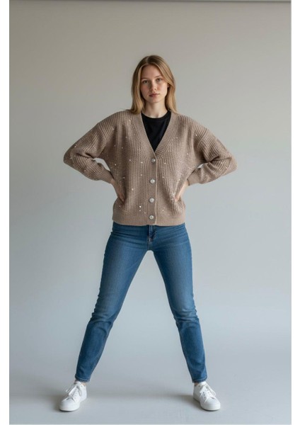 Şardonlu Pamuklu Boncuklu Hırka