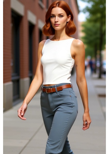 Kadın Kayık Yaka Fitted Crop Bluz Viskon Ribana Dokuma Tipi Ince Askılı Günlük Kullanıma Uygun