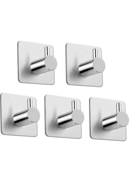 Paslanmaz Çelik 5 Adet Topuzlu Askılık Havluluk Havlu Askısı Inox - Kendinden Yapışmalı