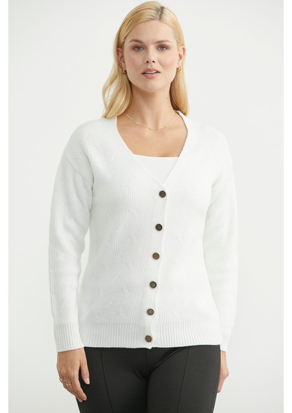 Metal Düğmeli Oversize Triko Hırka - Kemik fiyatları