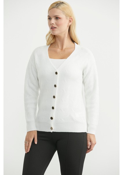 Metal Düğmeli Oversize Triko Hırka - Kemik modelleri