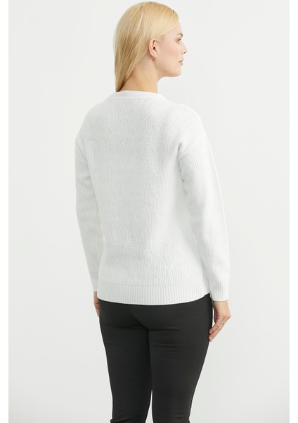 Metal Düğmeli Oversize Triko Hırka - Kemik indirimleri