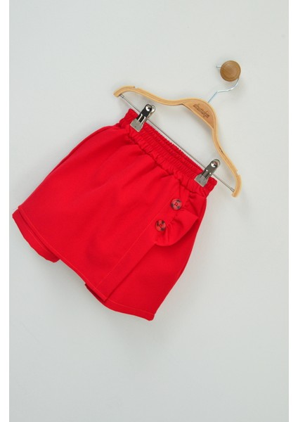 23 Nisan Siyah Fırfırlı Düğme Detaylı Kız Çocuk Şort Etek (5-16 Yaş)